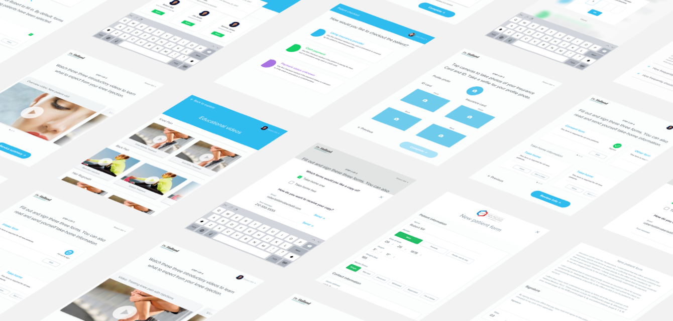 isometric view of various screens in the app